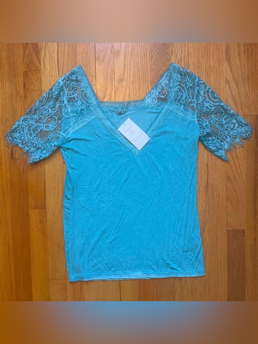 Pol Women's Lace Sleeve V-Neck Top - Aqua